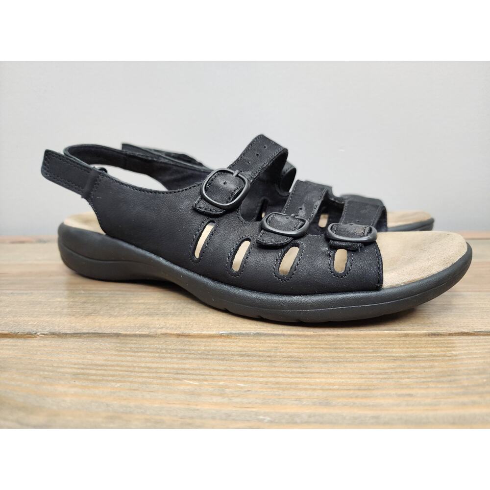 Clarks Saylie Women's Sandal Black Leather Casual Comfort Cushioned Shoes Size 9